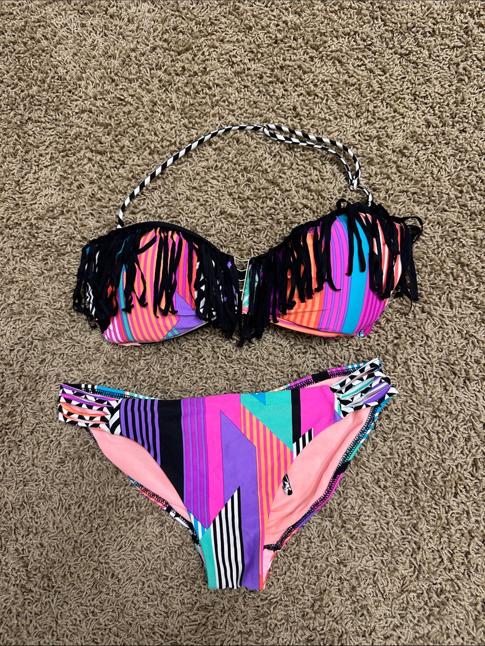 Fringe Bandeau Bikini Set in Multicolor